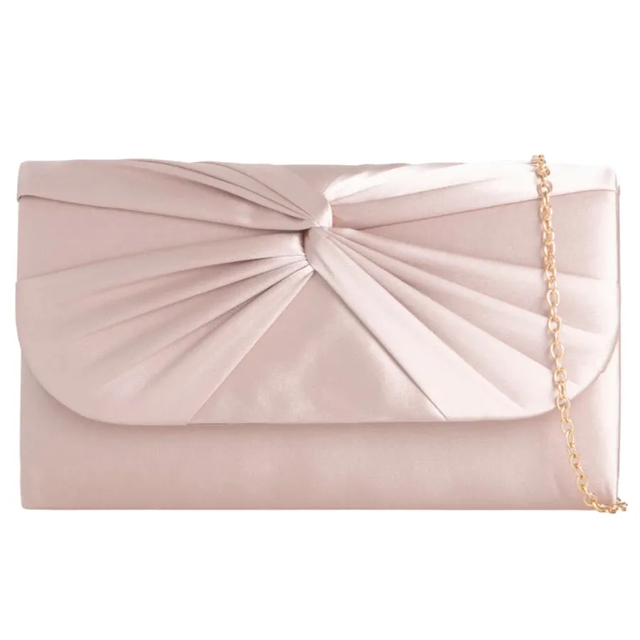 Koko Nude Knot satin clutch bag