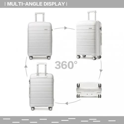 Kono 20 Inch Multi Texture Hard Shell PP Suitcase - Classic Collection - White