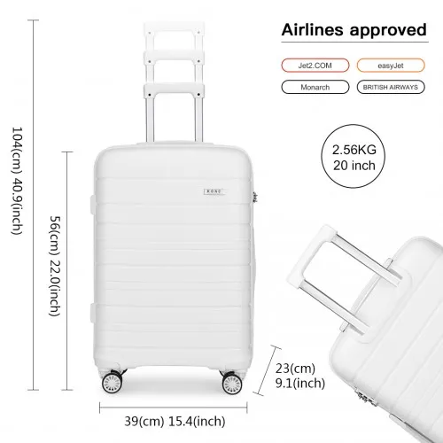 Kono 20 Inch Multi Texture Hard Shell PP Suitcase - Classic Collection - White