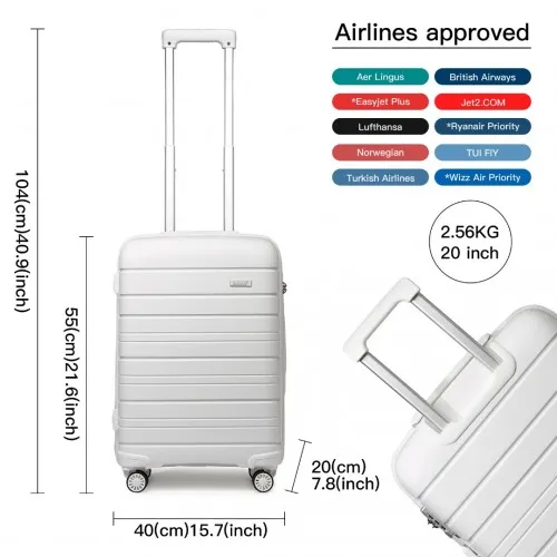 Kono 20 Inch Multi Texture Hard Shell PP Suitcase - Classic Collection - White