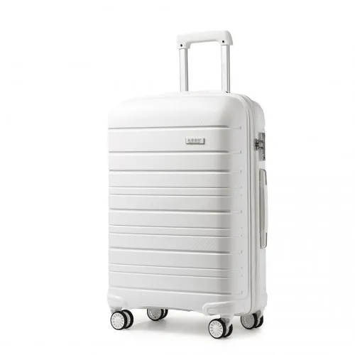 Kono 20 Inch Multi Texture Hard Shell PP Suitcase - Classic Collection - White