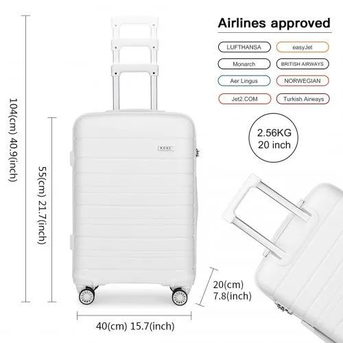 Kono 20 Inch Multi Texture Hard Shell PP Suitcase - Classic Collection - White