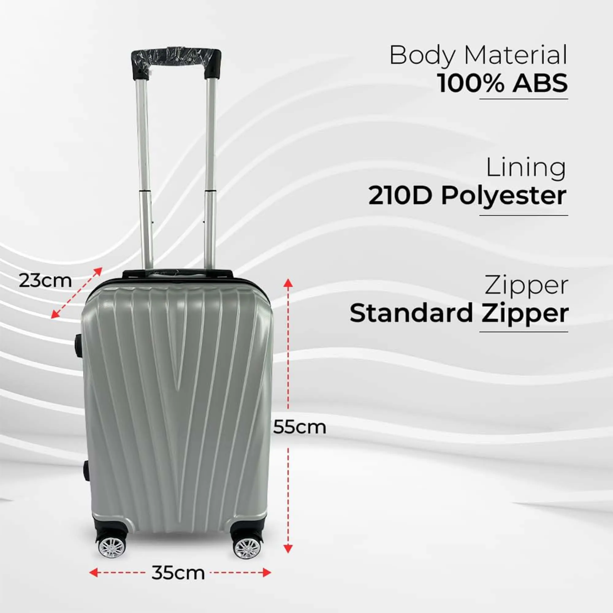 Kuber Industries 20inch Strong & Lightweight Cabin Trolley Bags with 360 Degree Rotating Wheels | Expandable Carry-On Cabin Luggage Suitcase | Bags for Travelling | Silver