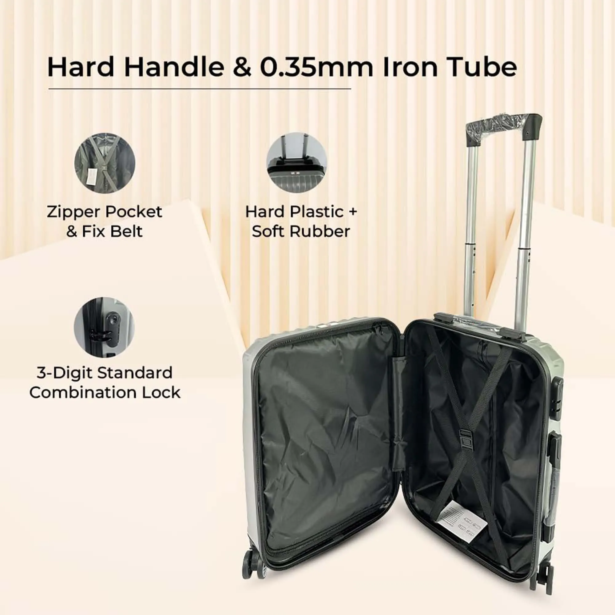 Kuber Industries 20inch Strong & Lightweight Cabin Trolley Bags with 360 Degree Rotating Wheels | Expandable Carry-On Cabin Luggage Suitcase | Bags for Travelling | Silver