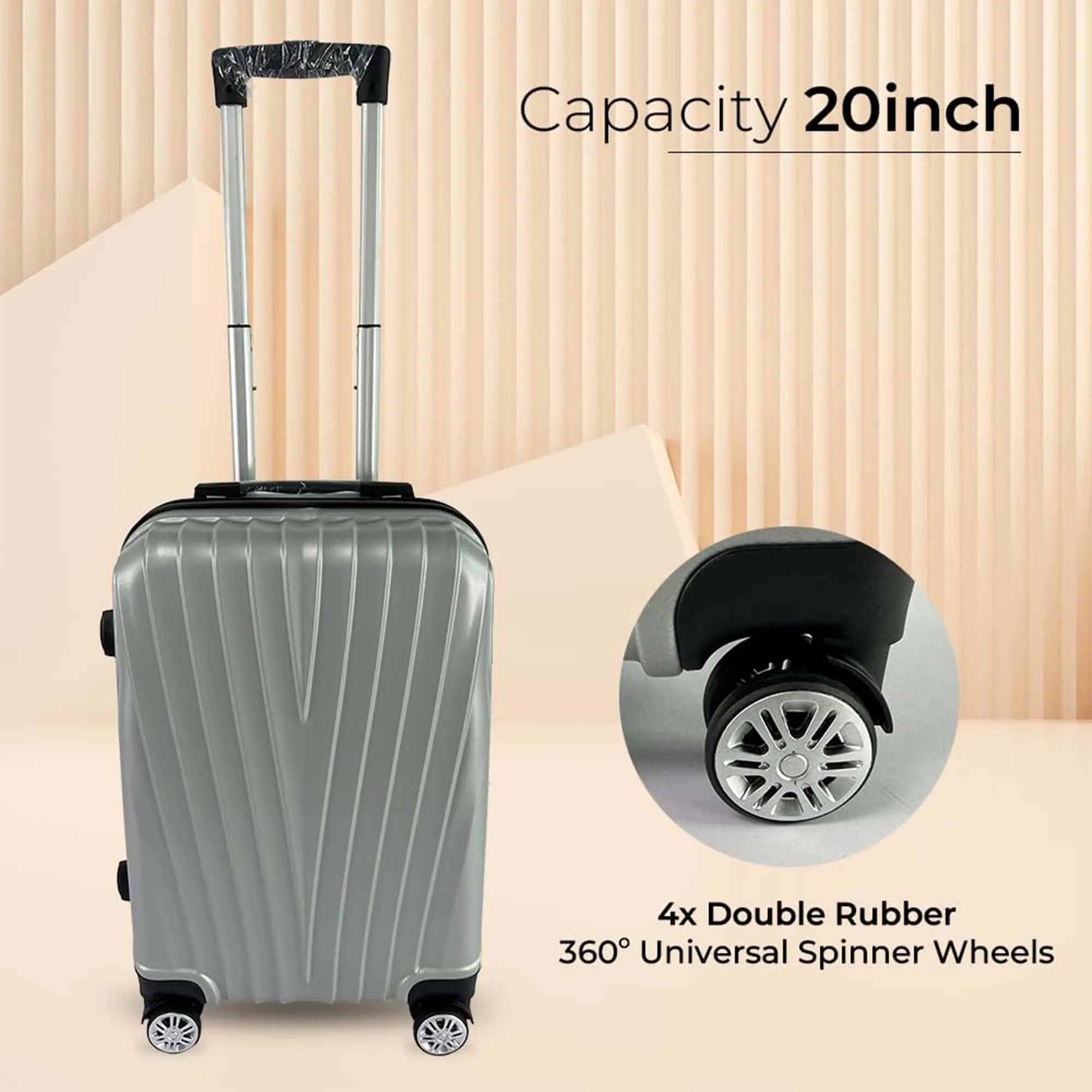 Kuber Industries 20inch Strong & Lightweight Cabin Trolley Bags with 360 Degree Rotating Wheels | Expandable Carry-On Cabin Luggage Suitcase | Bags for Travelling | Silver