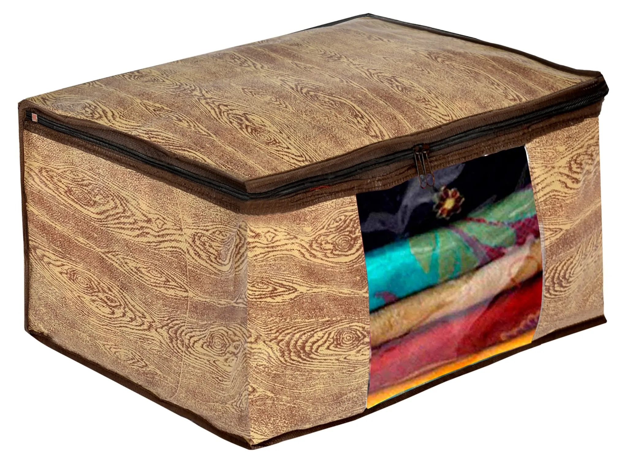 Kuber Industries Wooden Print Non Woven Saree Cover And Underbed Storage Bag, Storage Organiser, Blanket Cover (Brown)