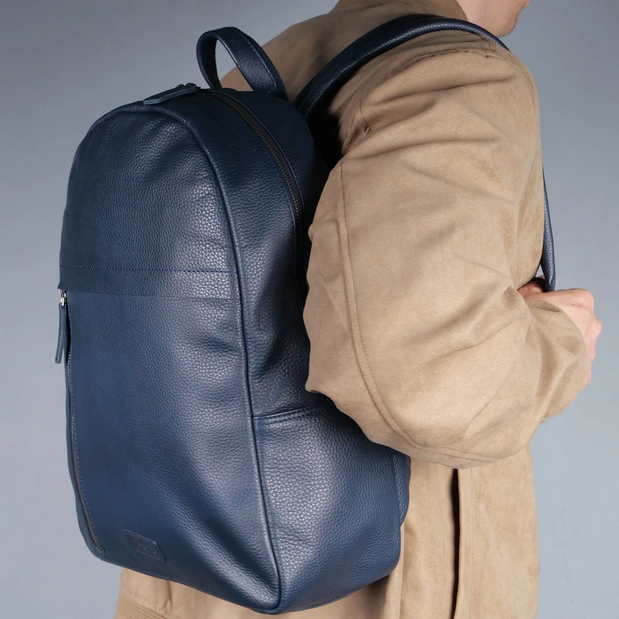 Leather Backpack Navy Blue