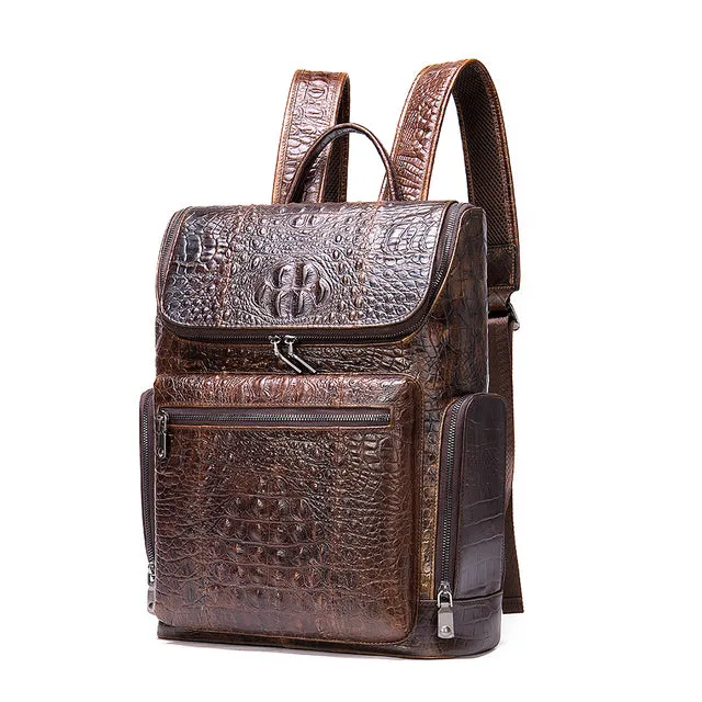 Leather Crocodile Pattern Backpack