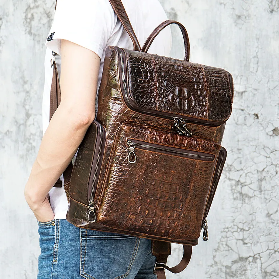 Leather Crocodile Pattern Backpack