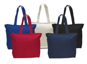 LONG HANDLES HEAVY ZIPPERED CANVAS TOTE BAG