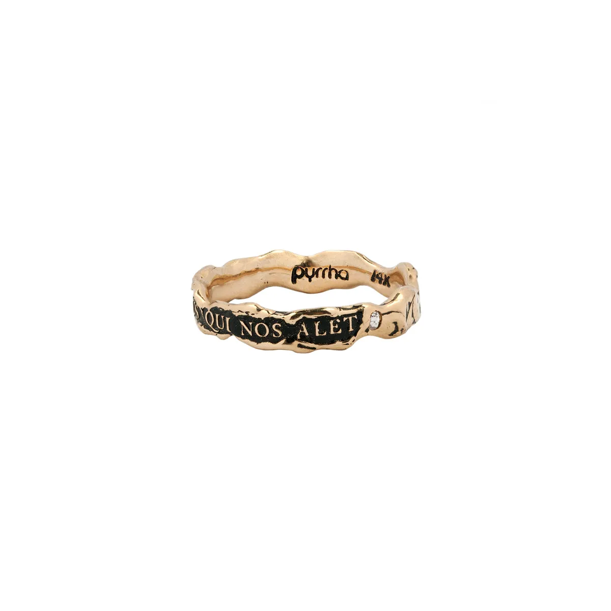 Love is the Breath that Sustains Us Narrow 14K Gold Stone Set Textured Band Ring