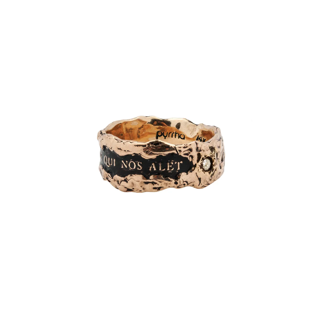 Love is the Breath that Sustains Us Wide 14K Gold Diamond Set Textured Band Ring