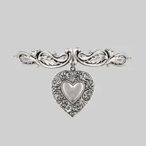 LOVE STRUCK. Ornate Heart Choker - Silver