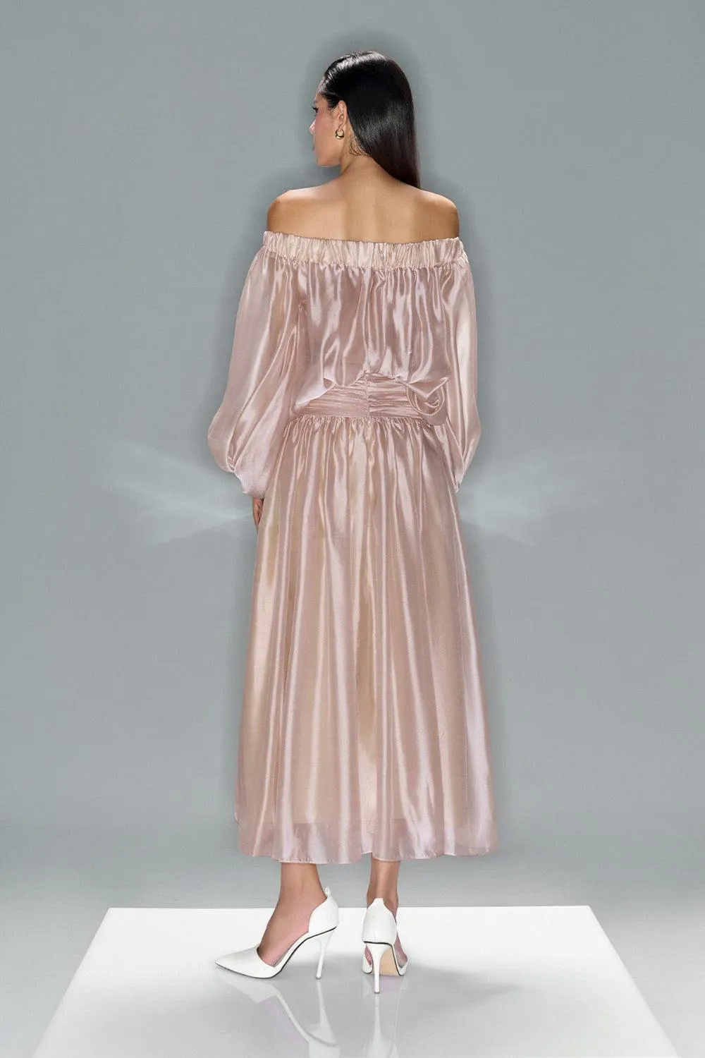 Lucent Blouson Off-Shoulder Silk Organza Maxi Dress