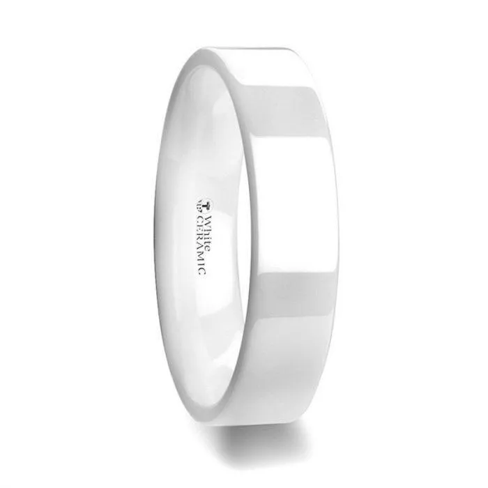 LUCENT Flat Polish Finished White Ceramic Wedding Ring - 6mm & 8mm