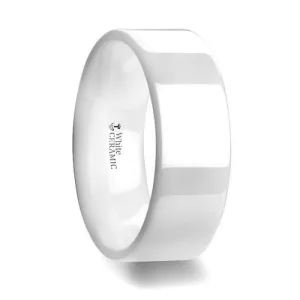 LUCENT Flat Polish Finished White Ceramic Wedding Ring - 6mm & 8mm