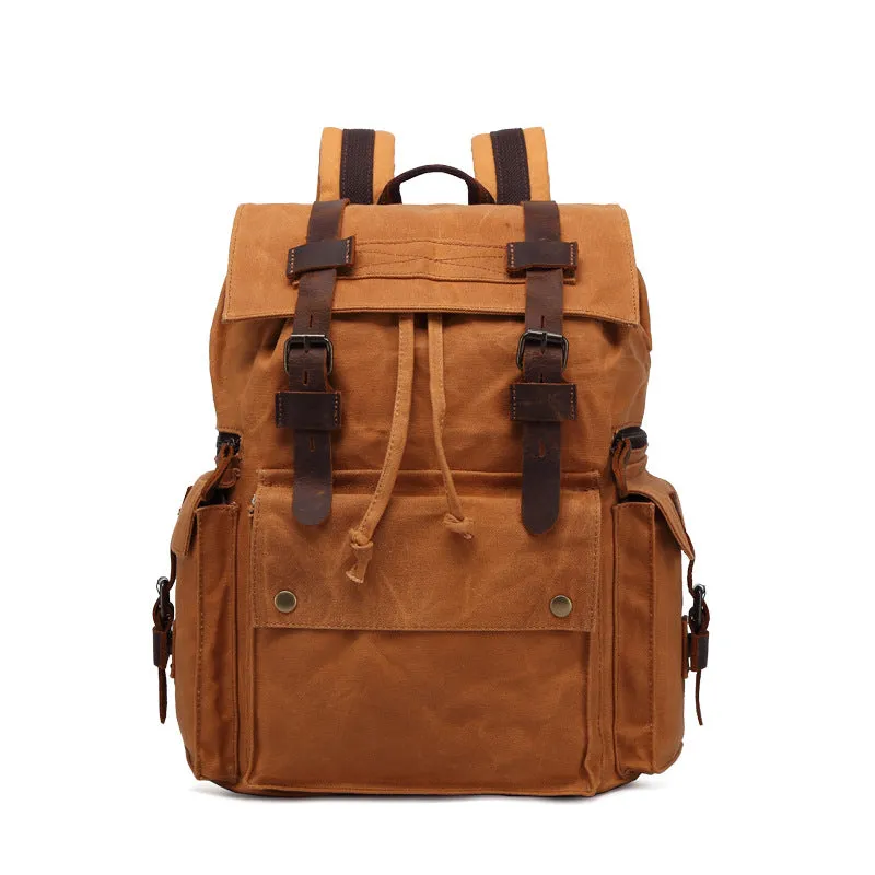 Men Waterproof Leather Canvas Outdoor Backpack 5358