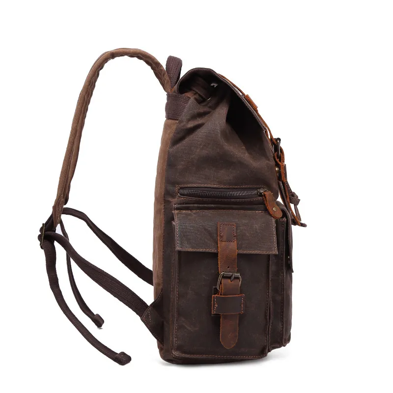 Men Waterproof Leather Canvas Outdoor Backpack 5358