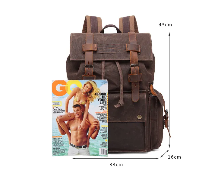 Men Waterproof Leather Canvas Outdoor Backpack 5358