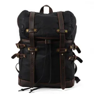 Mens Vintage Waxed Canvas Backpack Leather