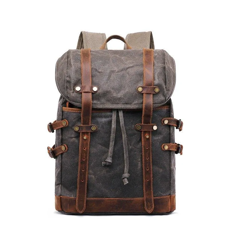 Mens Vintage Waxed Canvas Backpack Leather