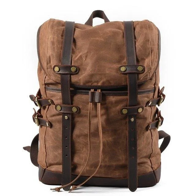 Mens Vintage Waxed Canvas Backpack Leather