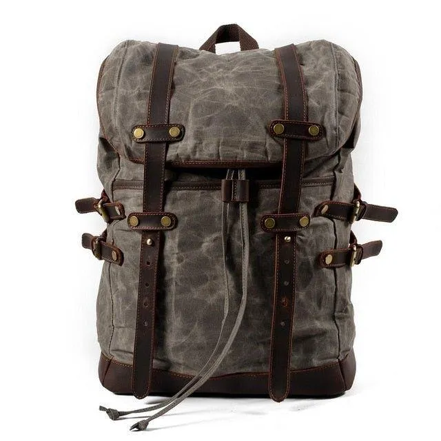 Mens Vintage Waxed Canvas Backpack Leather