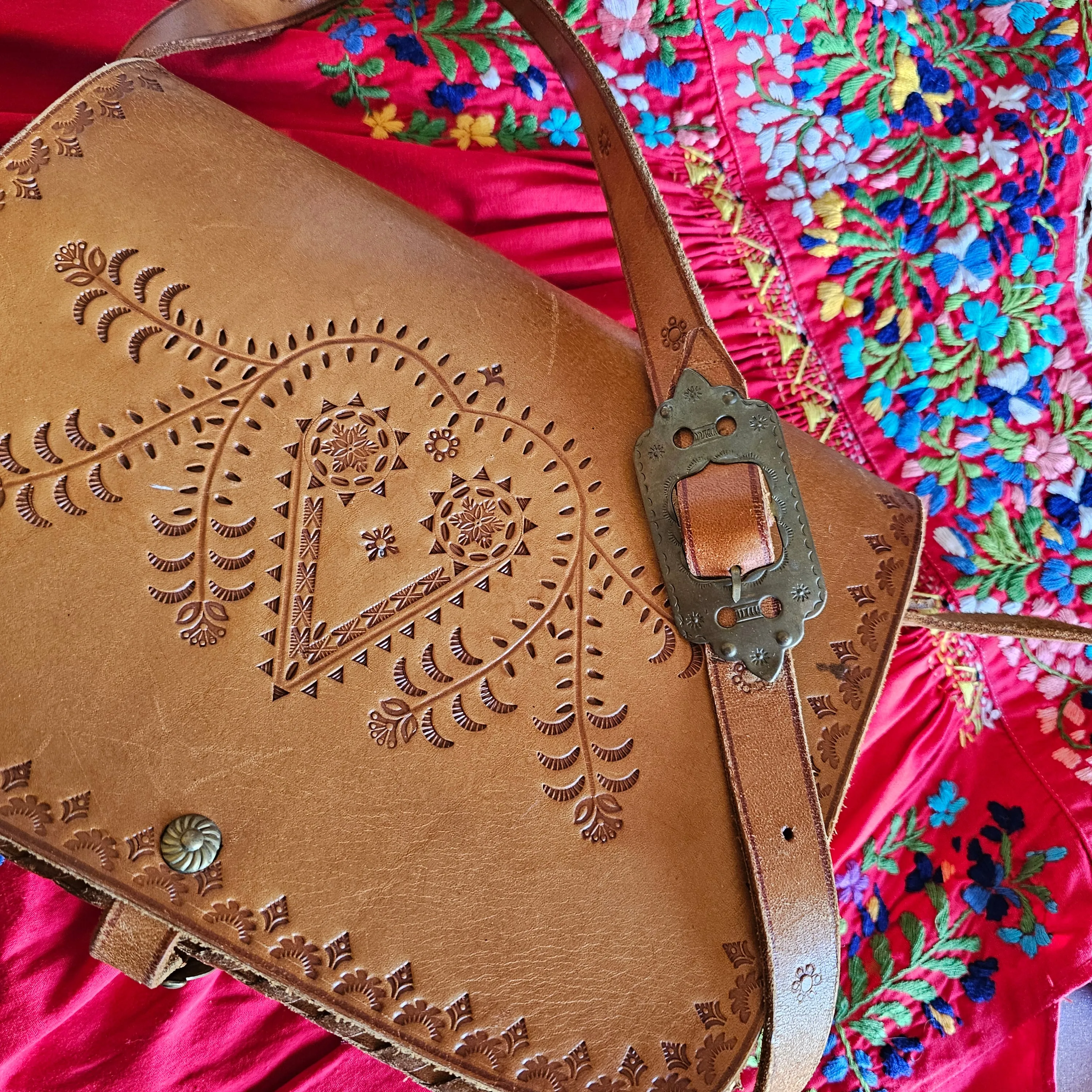 Mexican tooled leather bag