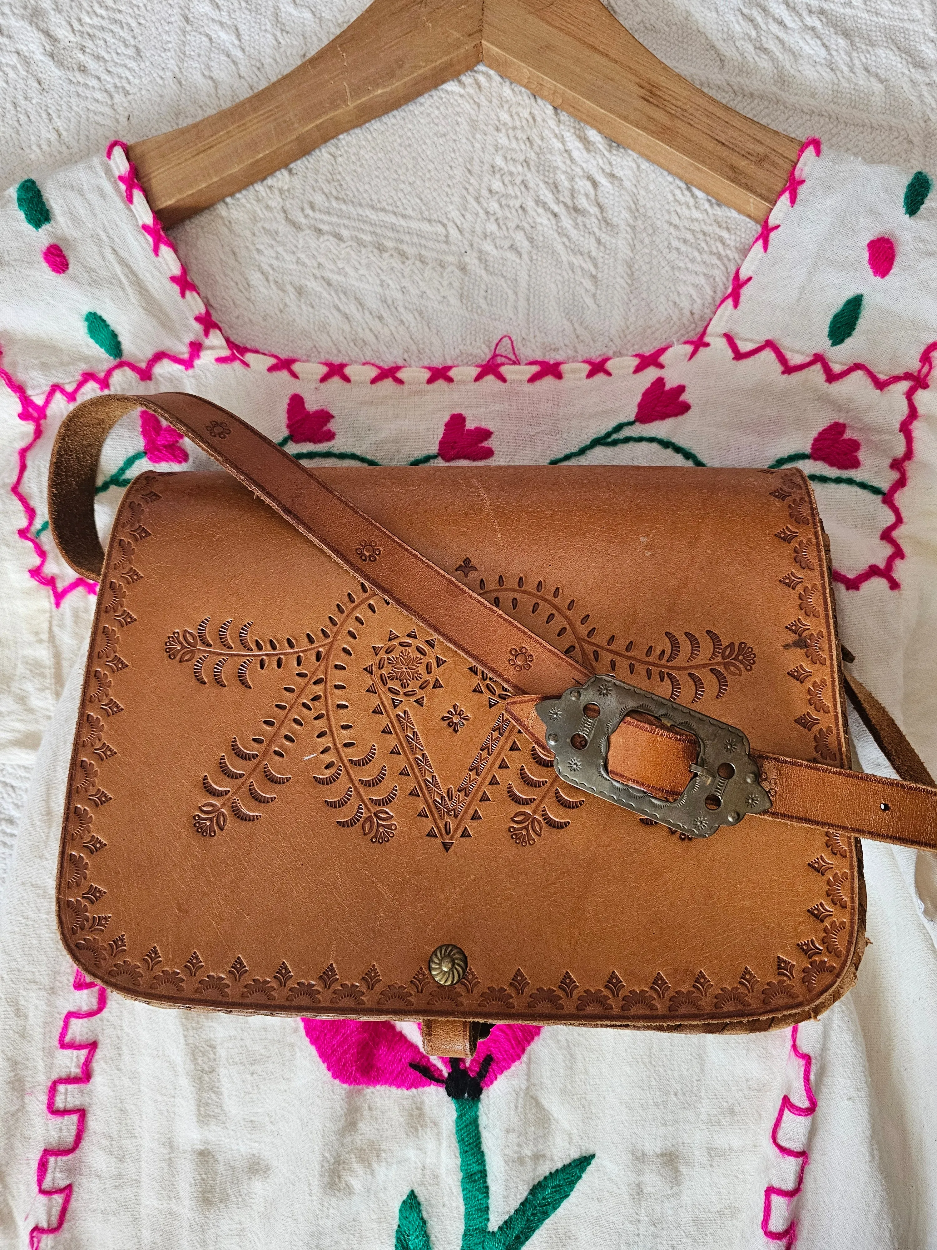 Mexican tooled leather bag