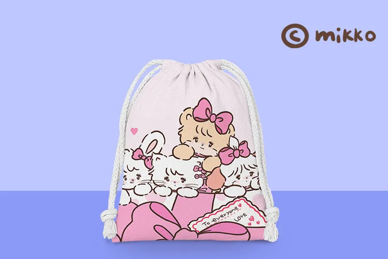 Mikko illustration Drawstring Pockets | Kawaii Bear Latte Dog Souffie Kitten Mousse Rabbit Cammy - 3 Size Tidy up Bag Kawaii Style