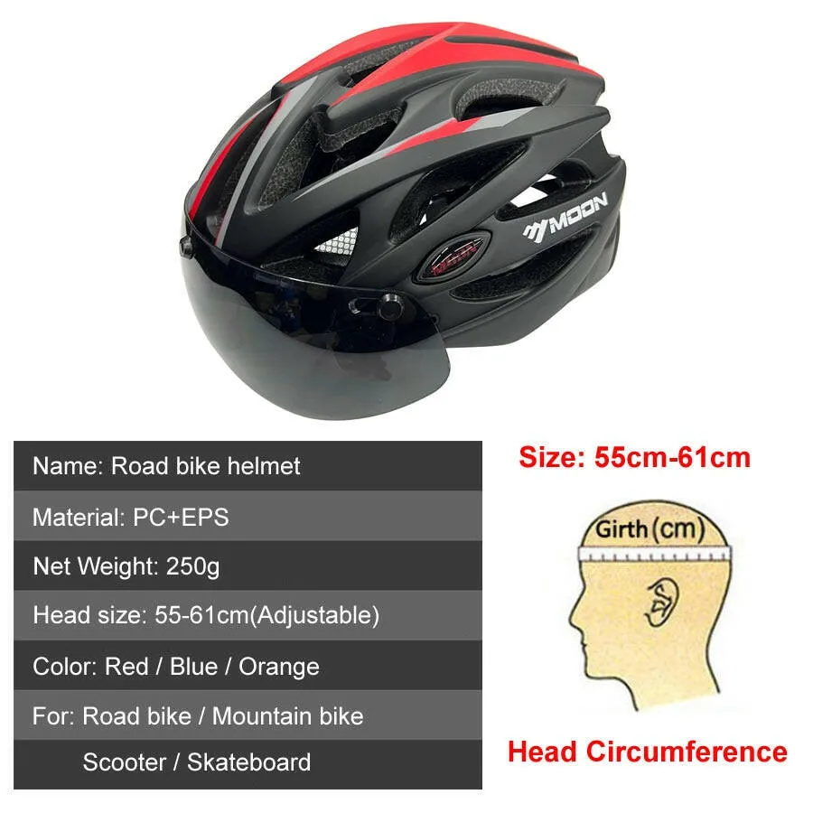 MOON Integrally-Molded Cycling Helmet Racing Ultralight Bicycle Helmet Men Women Motorcycle Bike Helmet with Magnetic Glasses