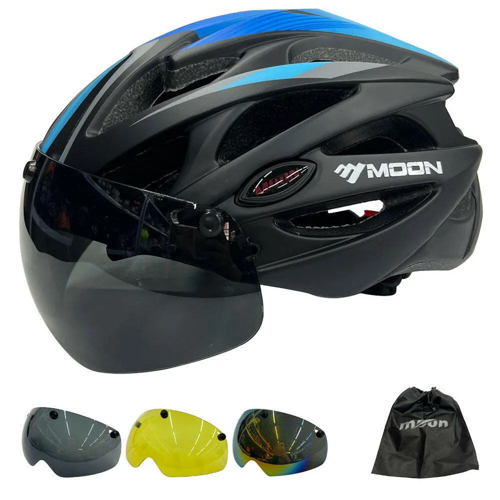 MOON Integrally-Molded Cycling Helmet Racing Ultralight Bicycle Helmet Men Women Motorcycle Bike Helmet with Magnetic Glasses