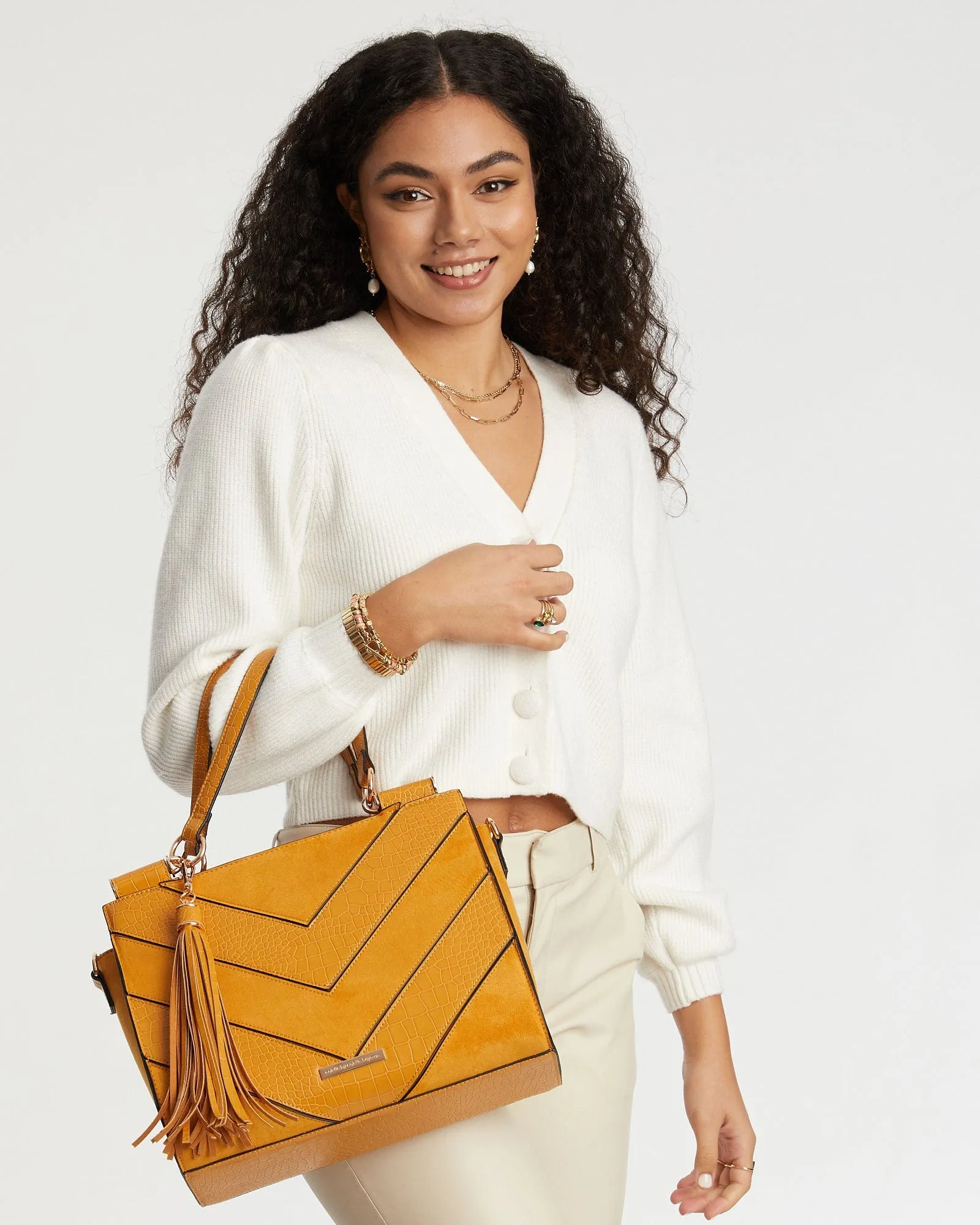 Mustard Stef Diag Tassel Tote Bag