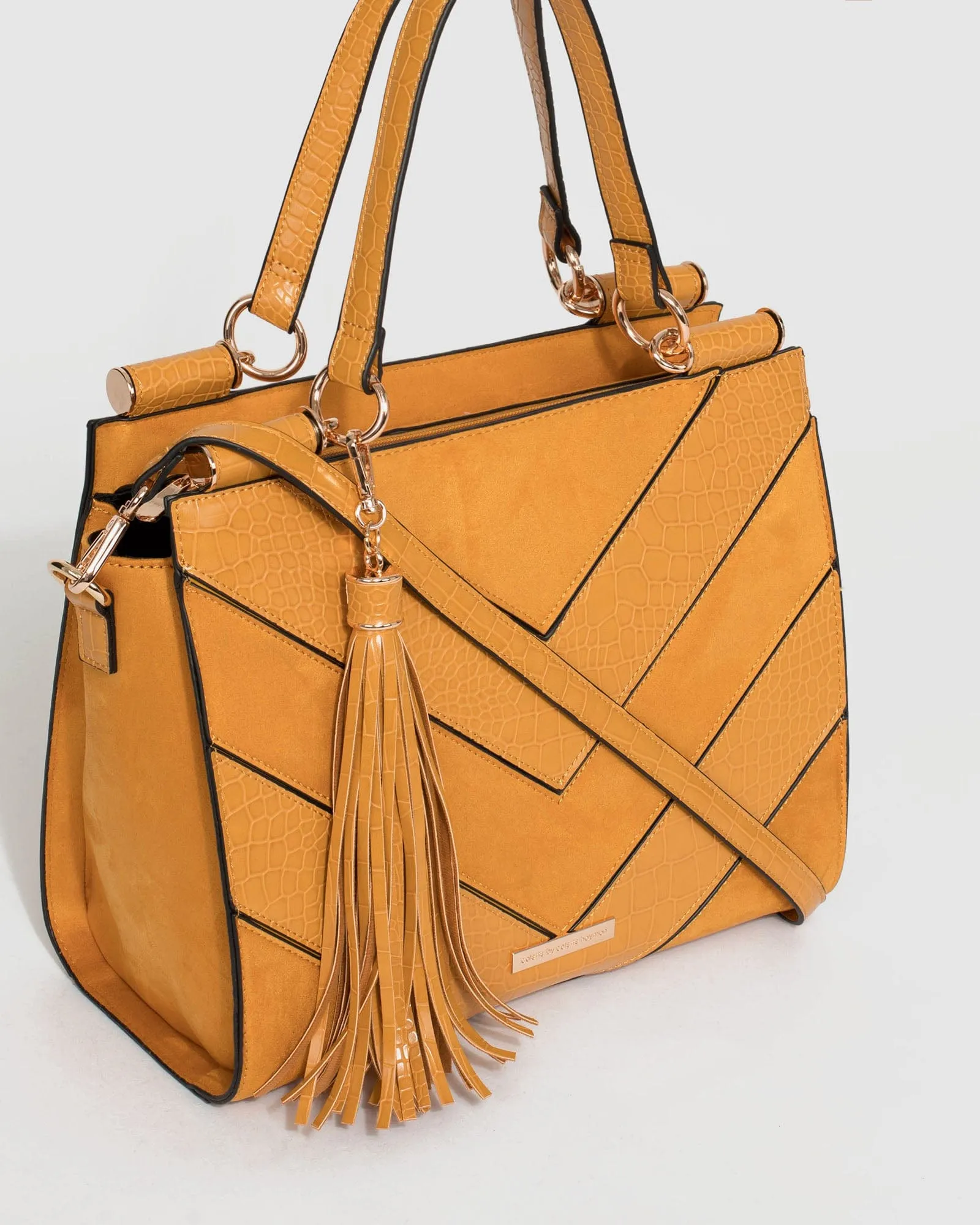 Mustard Stef Diag Tassel Tote Bag