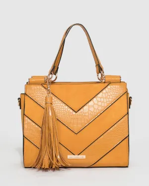 Mustard Stef Diag Tassel Tote Bag