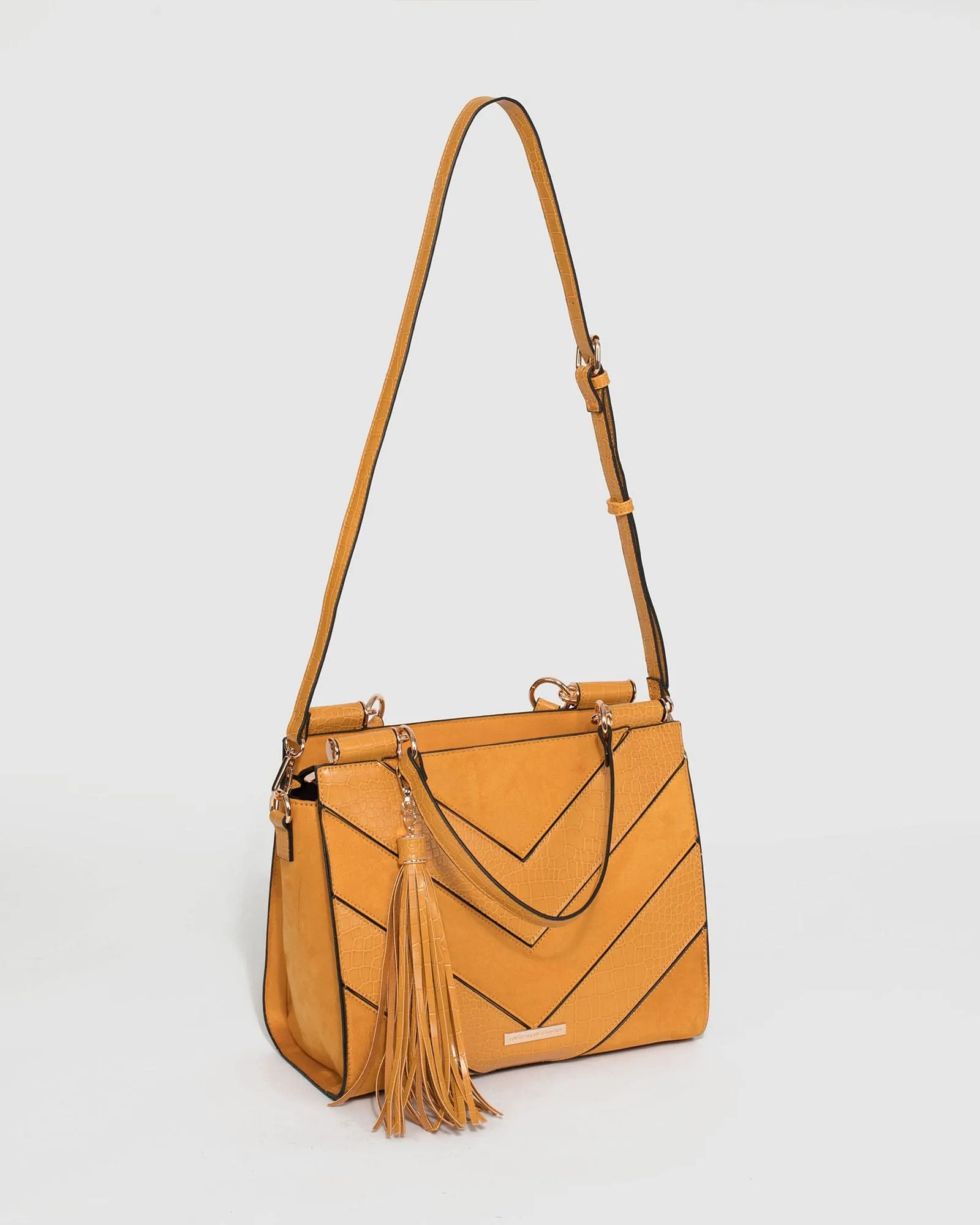 Mustard Stef Diag Tassel Tote Bag