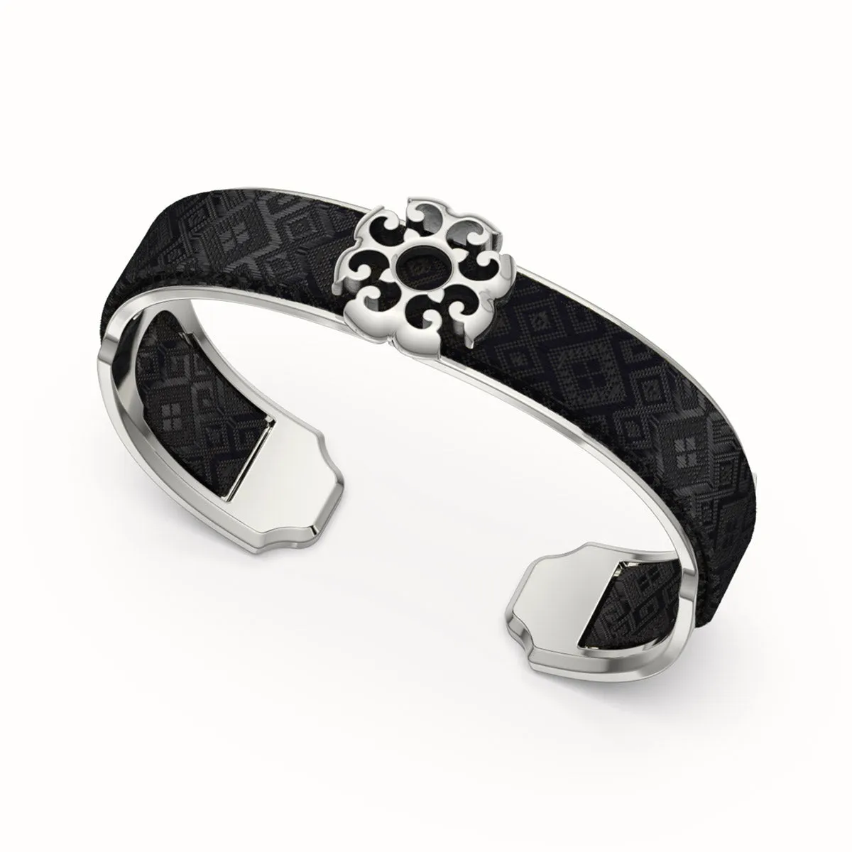 Nonya Blossom Silk Cuff - Obsidian Black