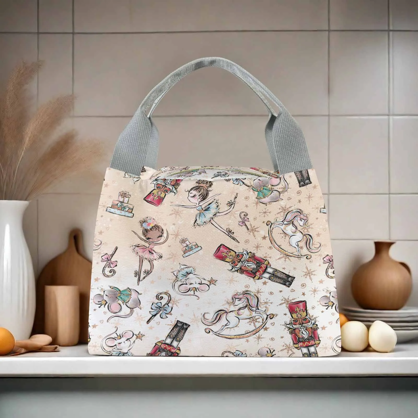 Nutcracker Portable Lunch Bag-Grey Handle