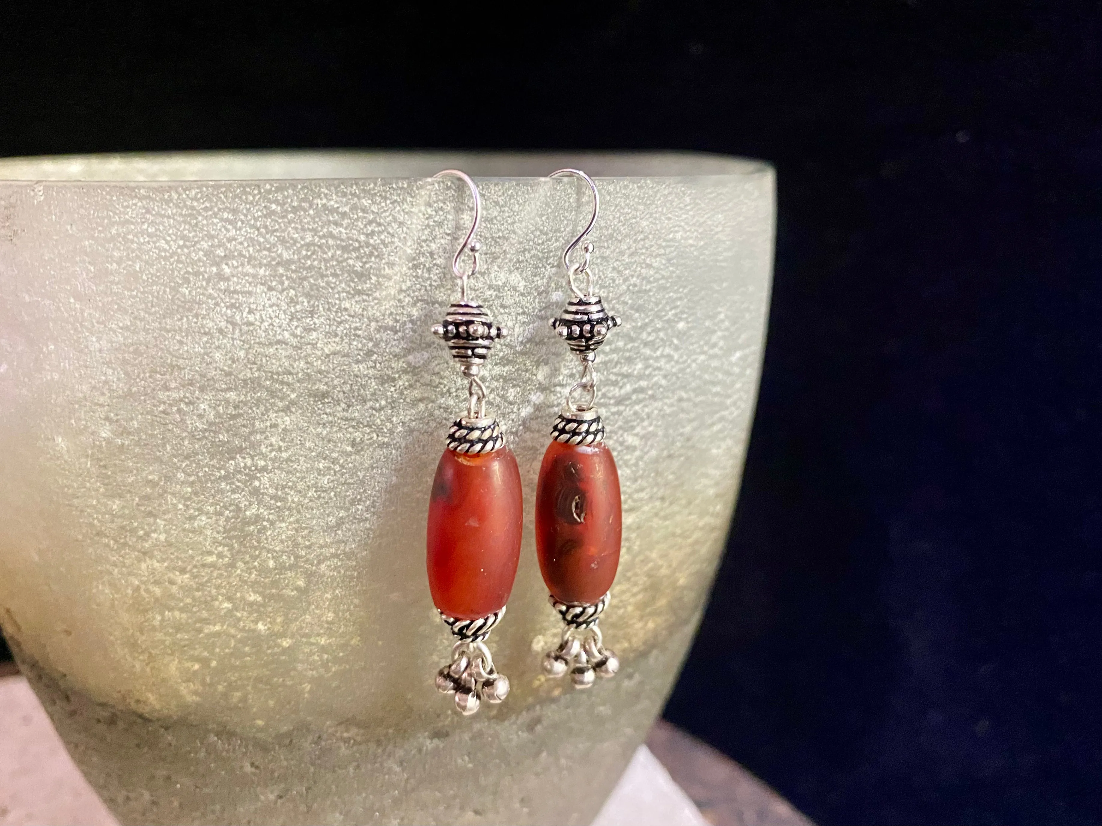 Ornate Carnelian Silver Earrings