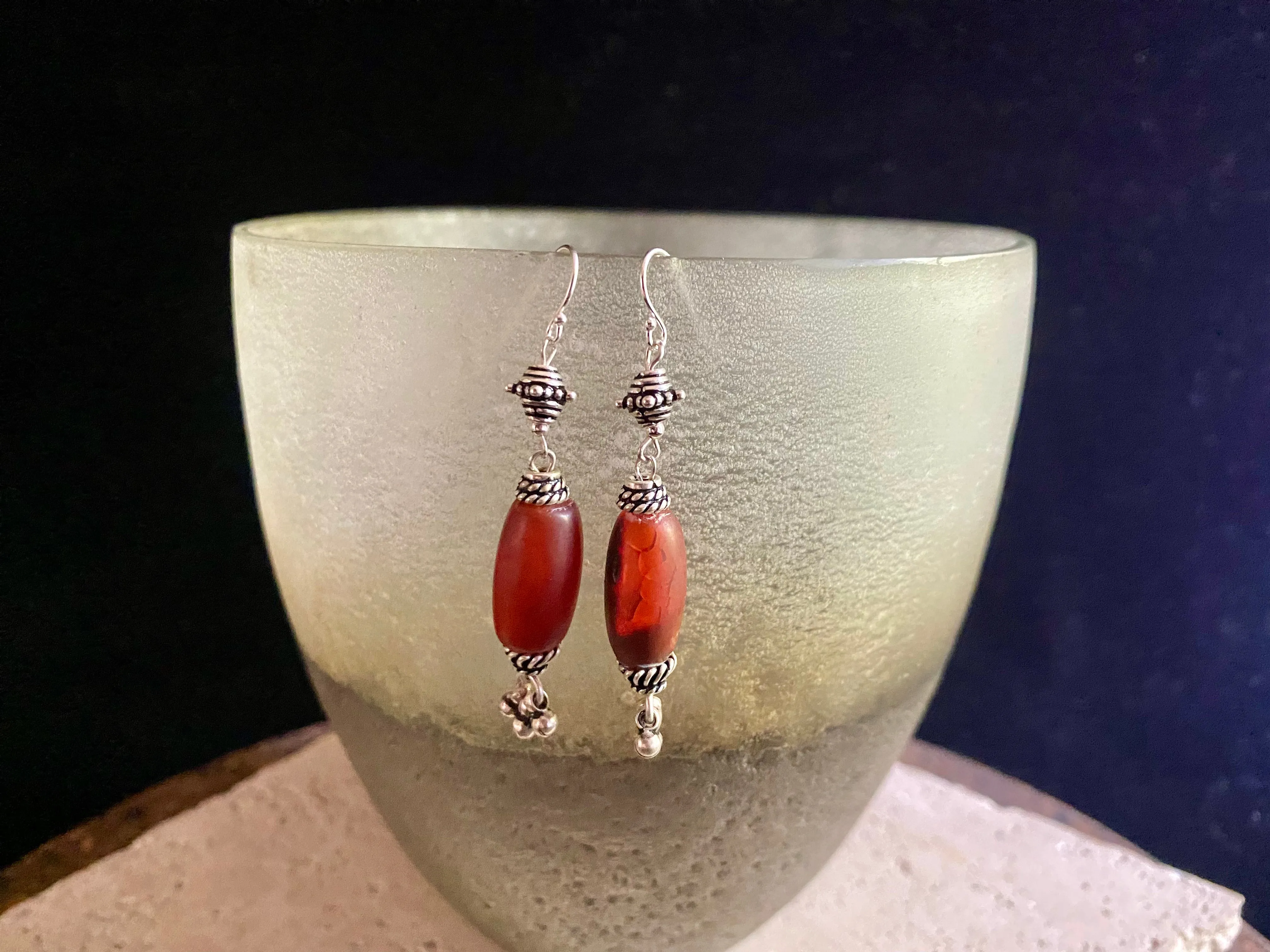 Ornate Carnelian Silver Earrings