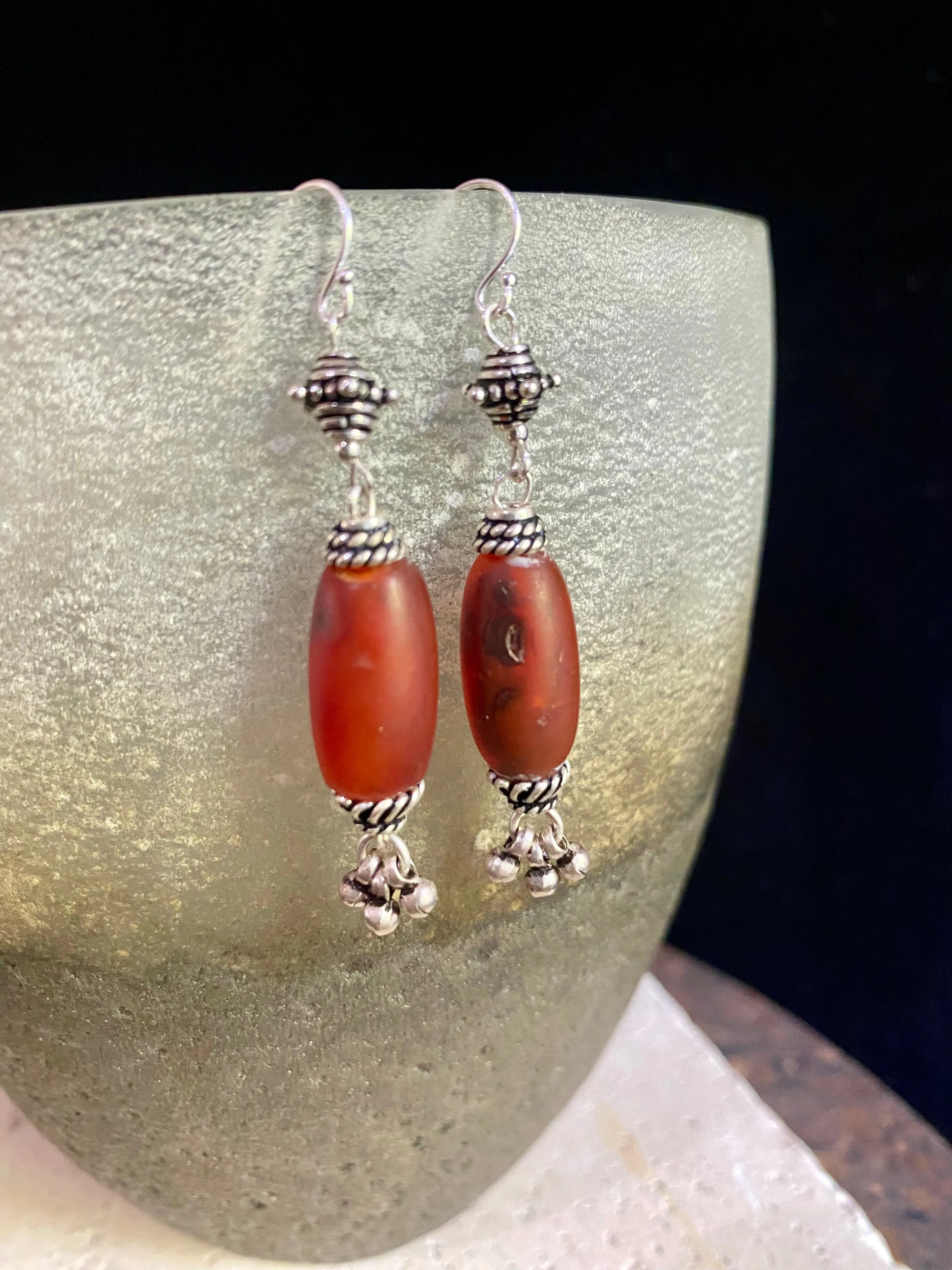 Ornate Carnelian Silver Earrings