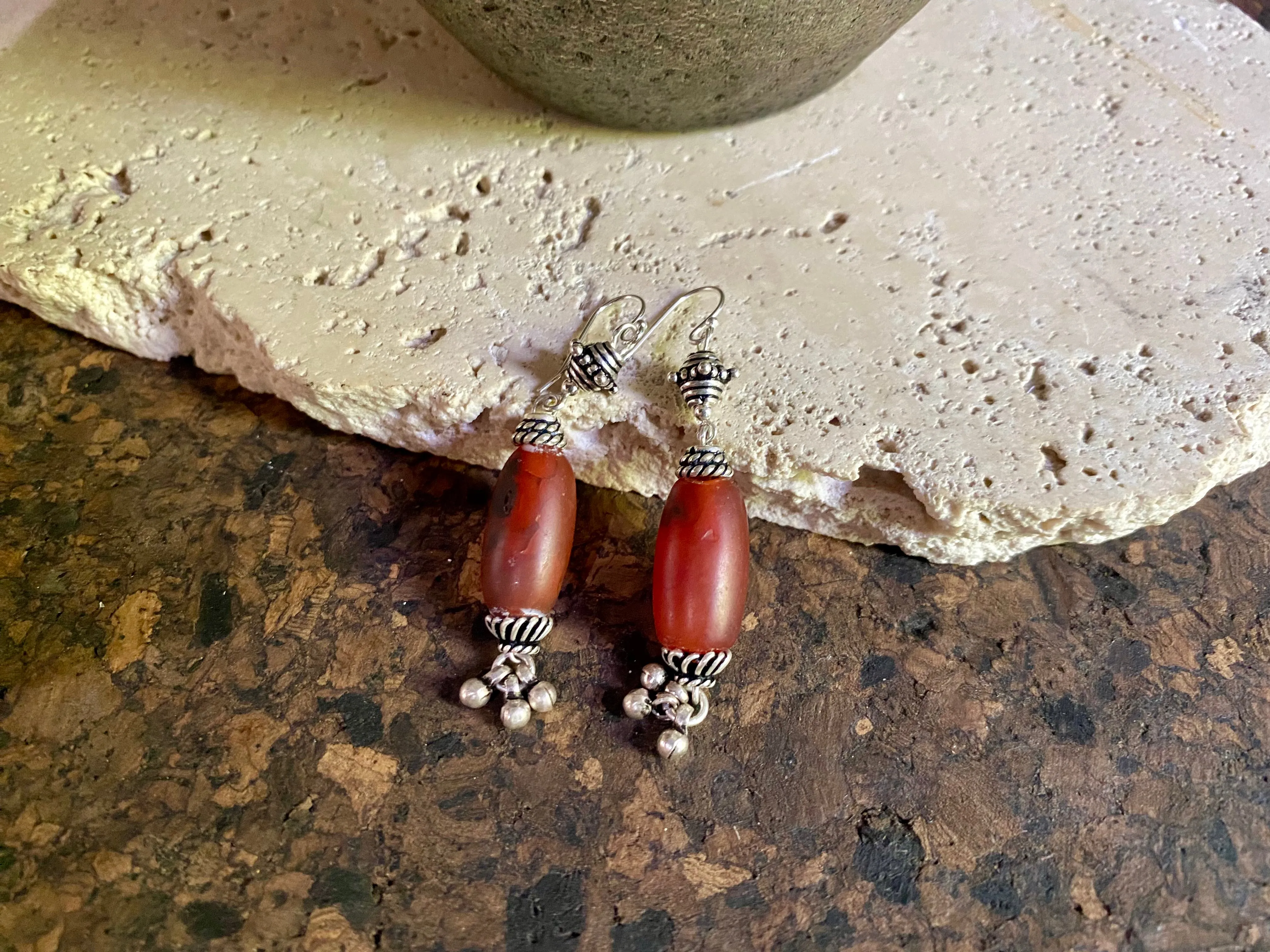 Ornate Carnelian Silver Earrings