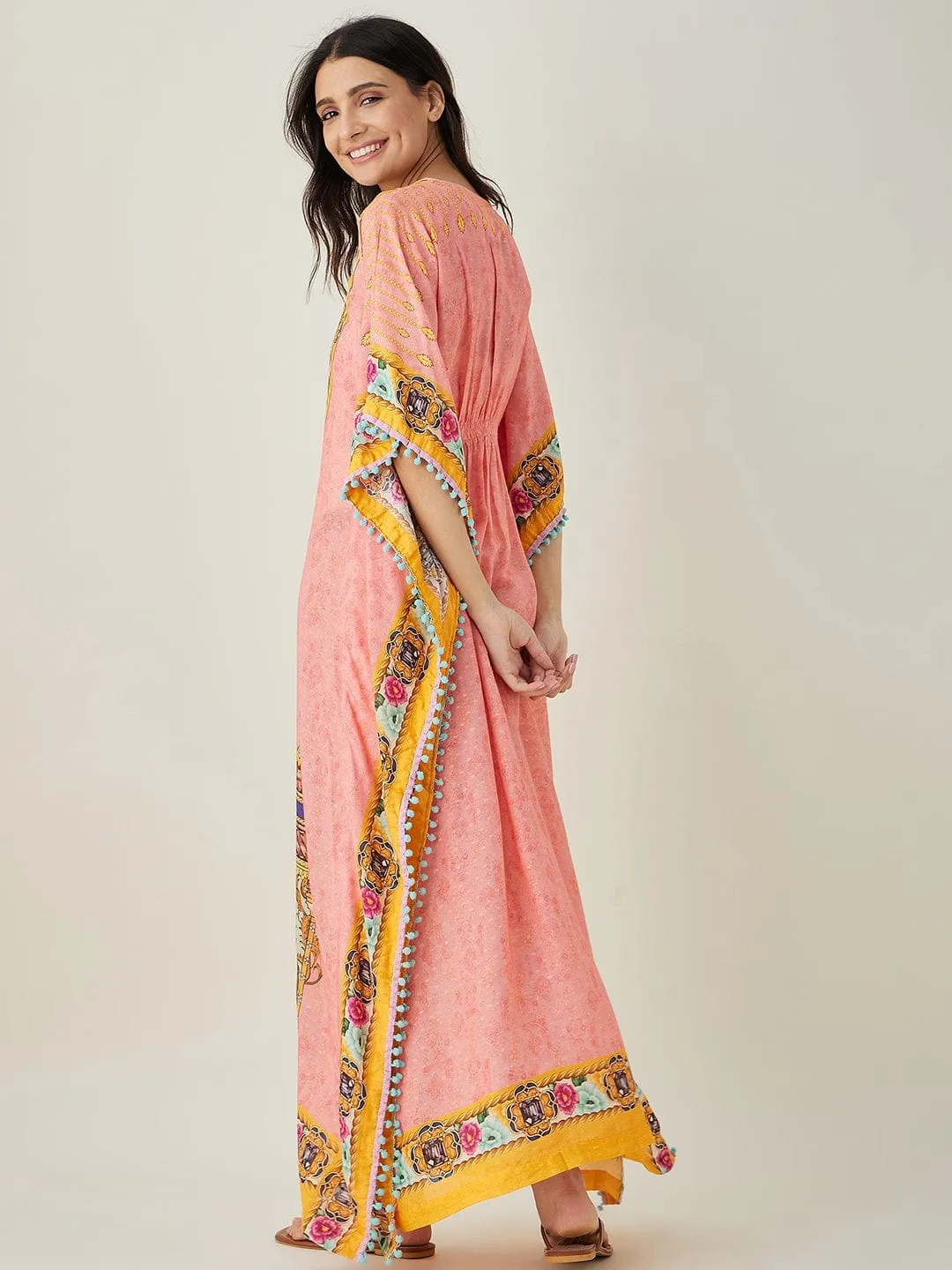 Peach and Yellow Ornate Floral Kaftan