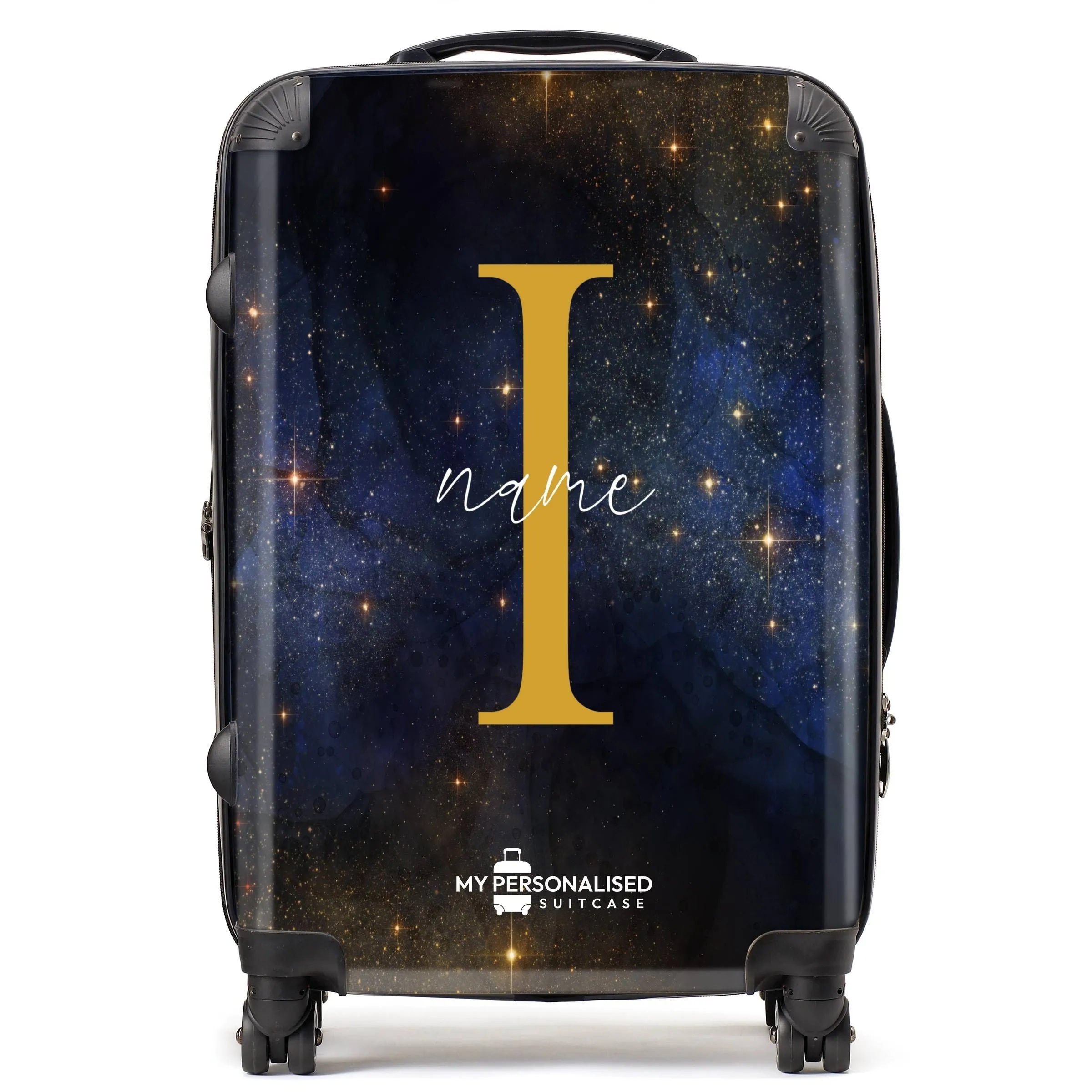 Personalised Awash with Stars Blue and Orange Suitcase