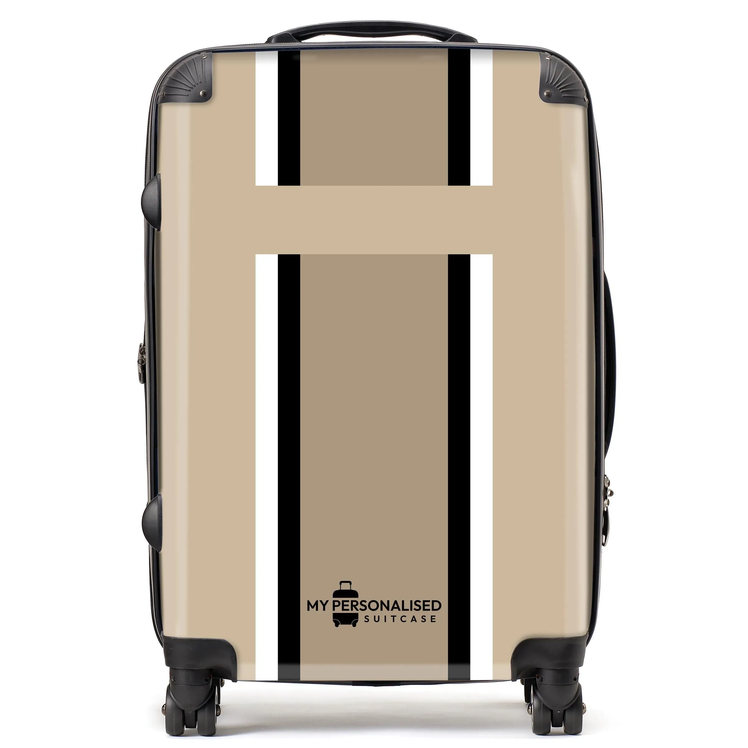 Personalised Light Brown Striped Suitcase