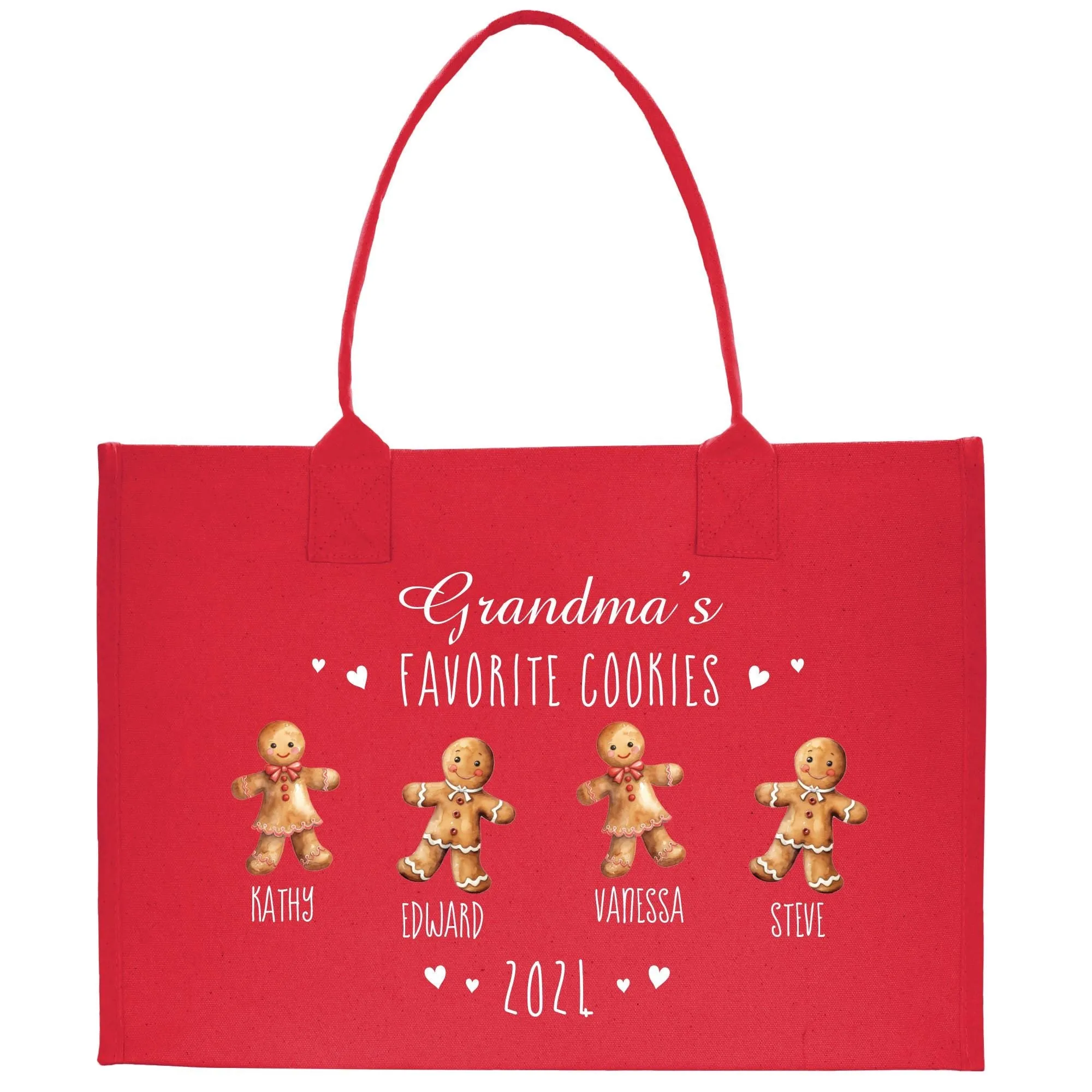 Personalized Grandma's Favorite Cookies Grandkid Names and Year Christmas Cotton Canvas Tote Bag Custom Xmas Eve Gift Holiday Gift (CT1057)