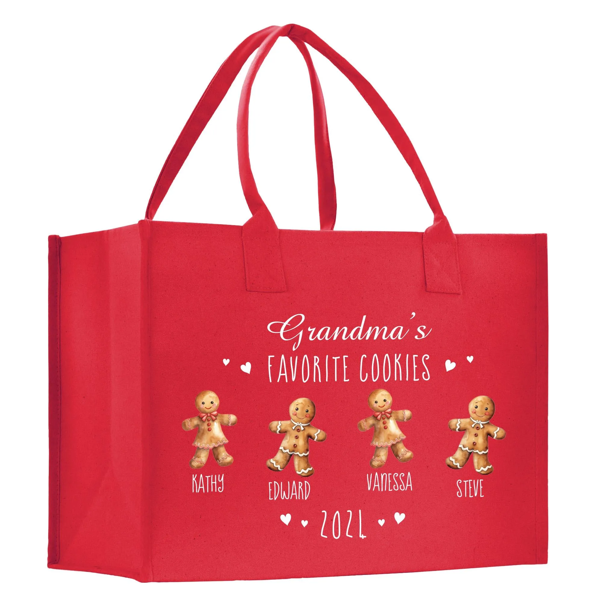 Personalized Grandma's Favorite Cookies Grandkid Names and Year Christmas Cotton Canvas Tote Bag Custom Xmas Eve Gift Holiday Gift (CT1057)