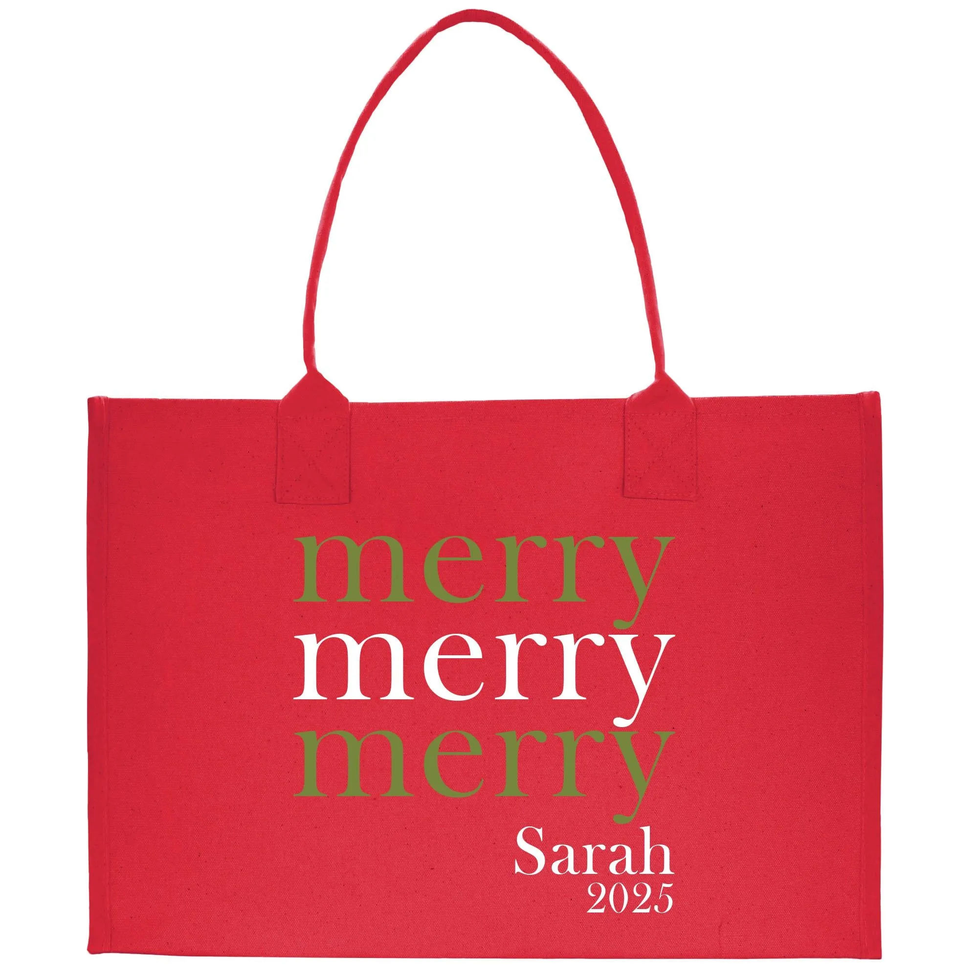 Personalized Name Christmas Cotton Canvas Large Tote Bag Custom Merry Christmas Gift Bag Xmas Party Bag Xmas Eve Gift Holiday Gift (CT1037)