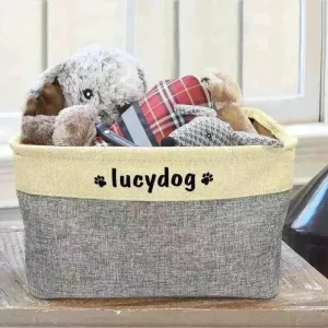 Personalized Pet Dog Toy Storage Basket Canvas Foldable Bag