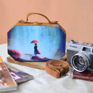 Picturesque Girl With Umbrella Print Clutch